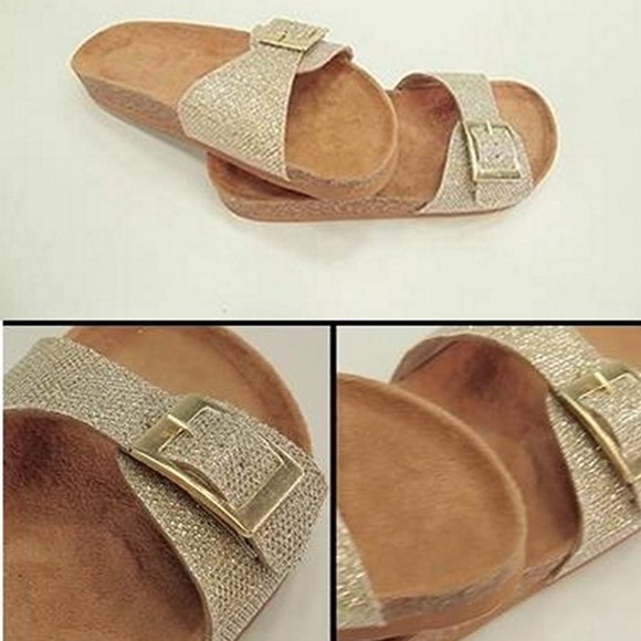 Mixit Shoes - Mixit Gold Shimmer Glam Slide Sandals, Sz 8 M